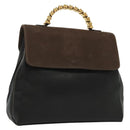LOEWE Velazquez Hand Bag Leather 2way Black Gold Auth 137609-1