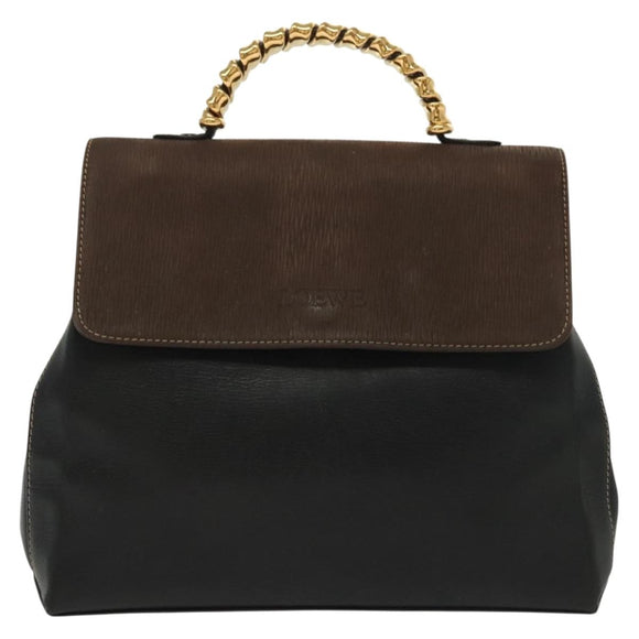 LOEWE Velazquez Hand Bag Leather 2way Black Gold Auth 137609