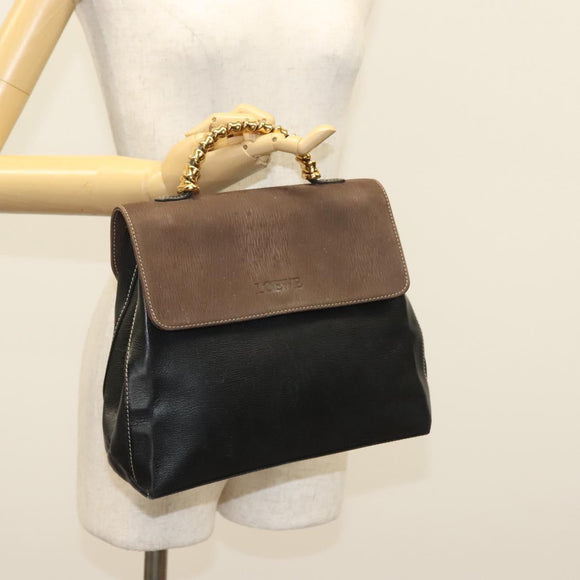 LOEWE Velazquez Hand Bag Leather 2way Black Gold Auth 137609