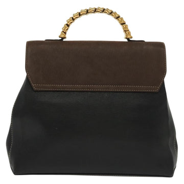 LOEWE Velazquez Hand Bag Leather 2way Black Gold Auth 137609 - 0