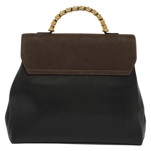 LOEWE Velazquez Hand Bag Leather 2way Black Gold Auth 137609