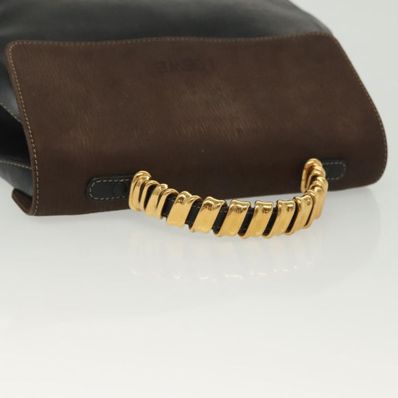 LOEWE Velazquez Hand Bag Leather 2way Black Gold Auth 137609