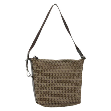 FENDI Zucchino Canvas Shoulder Bag Beige Brown Auth 137627