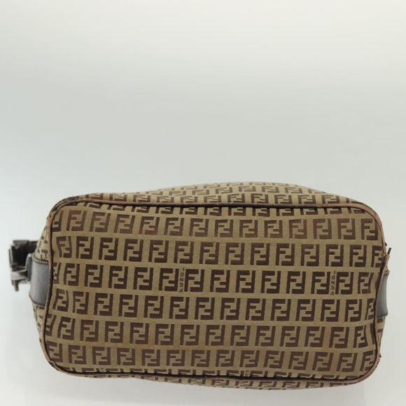 FENDI Zucchino Canvas Shoulder Bag Beige Brown Auth 137627