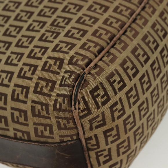 FENDI Zucchino Canvas Shoulder Bag Beige Brown Auth 137627
