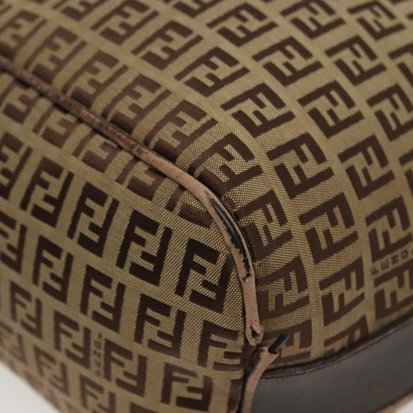 FENDI Zucchino Canvas Shoulder Bag Beige Brown Auth 137627