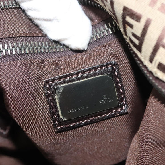 FENDI Zucchino Canvas Shoulder Bag Beige Brown Auth 137627
