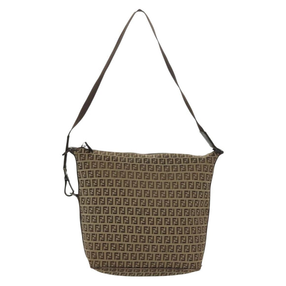 FENDI Zucchino Canvas Shoulder Bag Beige Brown Auth 137627