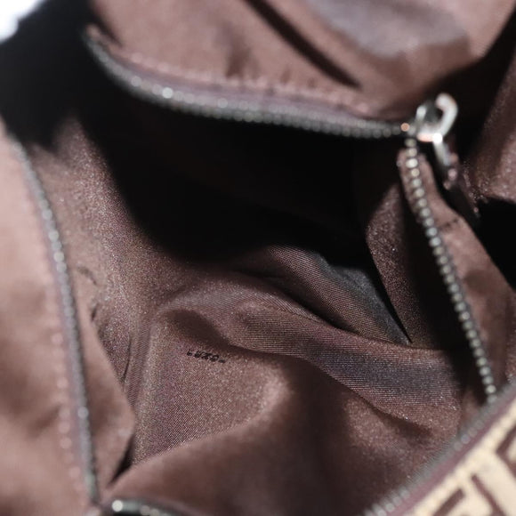 FENDI Zucchino Canvas Shoulder Bag Beige Brown Auth 137627