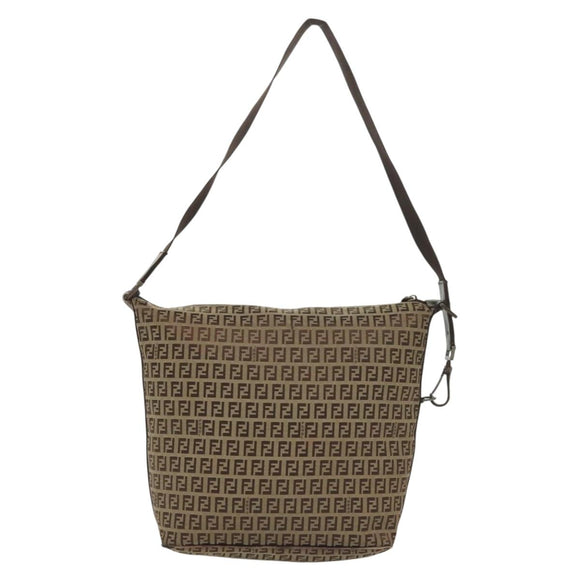 FENDI Zucchino Canvas Shoulder Bag Beige Brown Auth 137627