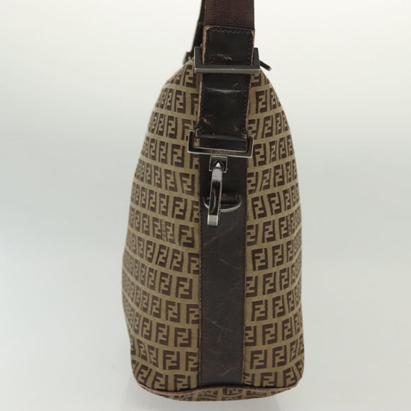 FENDI Zucchino Canvas Shoulder Bag Beige Brown Auth 137627