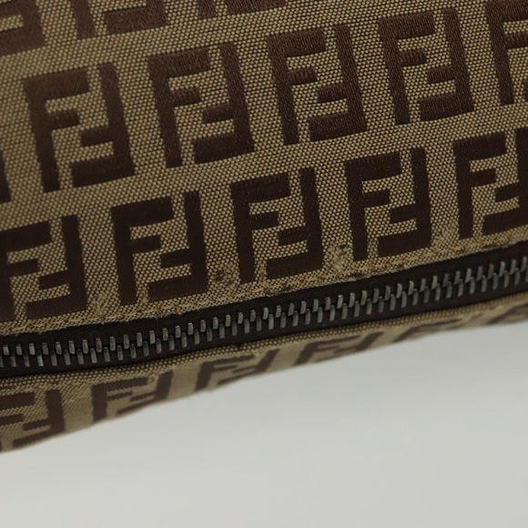 FENDI Zucchino Canvas Shoulder Bag Beige Brown Auth 137627