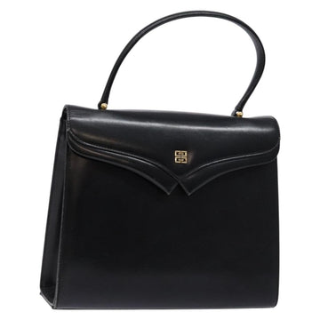 GIVENCHY Hand Bag Leather Black Gold Auth 137645