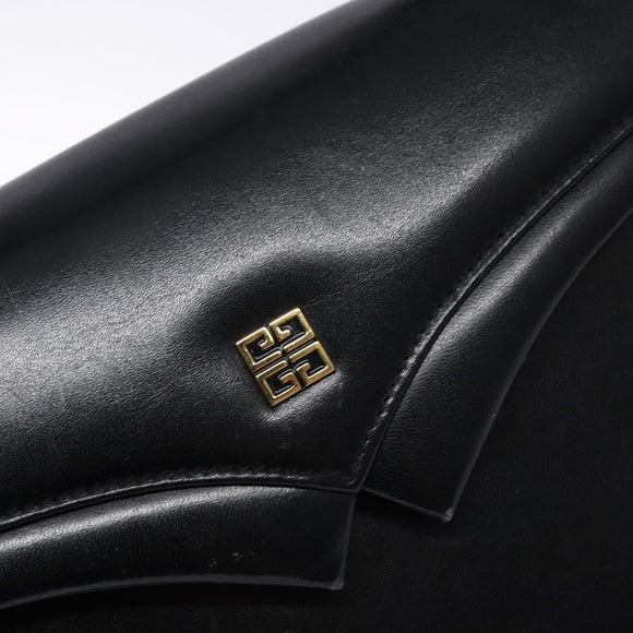 GIVENCHY Hand Bag Leather Black Gold Auth 137645