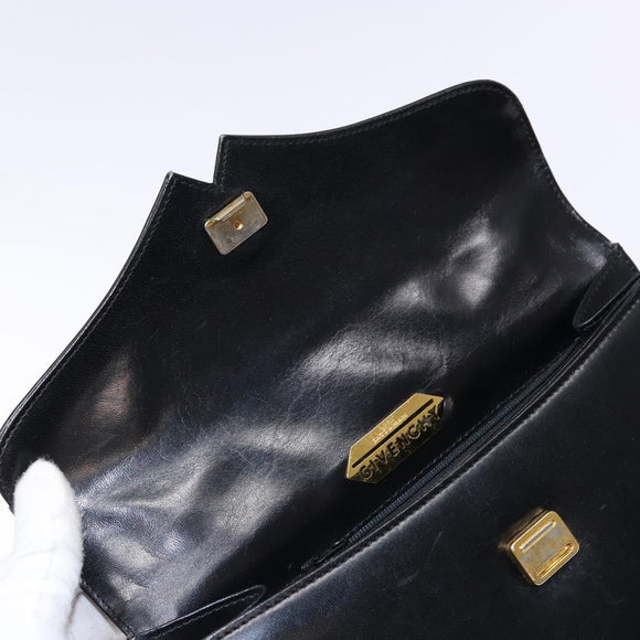 GIVENCHY Hand Bag Leather Black Gold Auth 137645