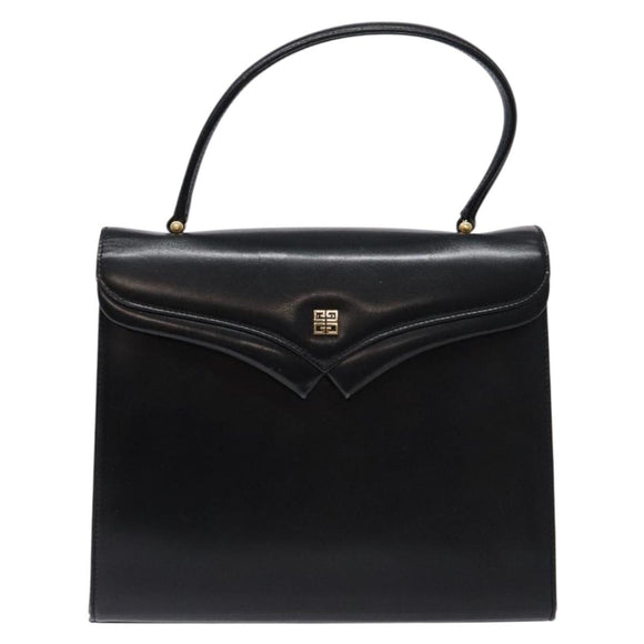 GIVENCHY Hand Bag Leather Black Gold Auth 137645