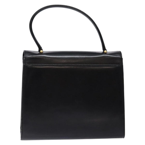 GIVENCHY Hand Bag Leather Black Gold Auth 137645
