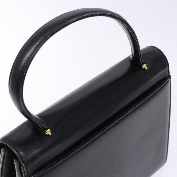 GIVENCHY Hand Bag Leather Black Gold Auth 137645