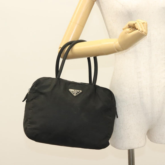PRADA Hand Bag Nylon Black Silver Auth 137647