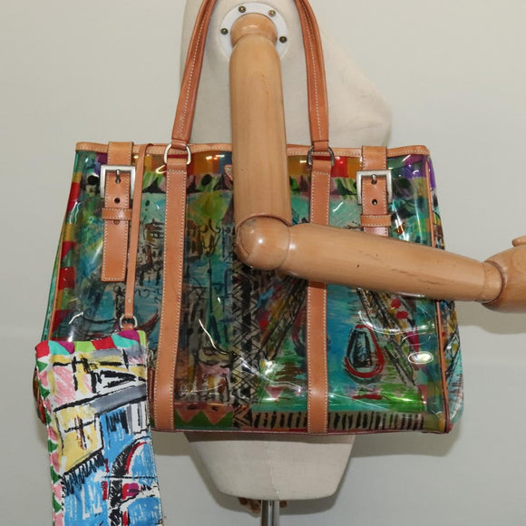 PRADA Tote Bag Vinyl Leather Clear Multicolor Silver BR2515 Auth 137653