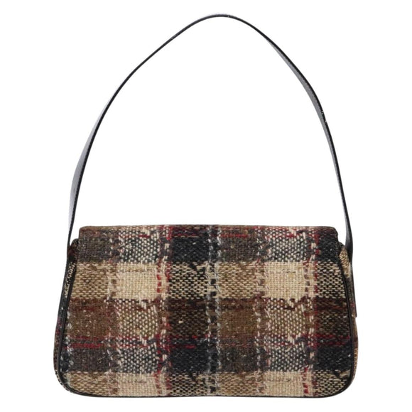 BURBERRY Nova Check Shoulder Bag Wool Beige Auth 137662