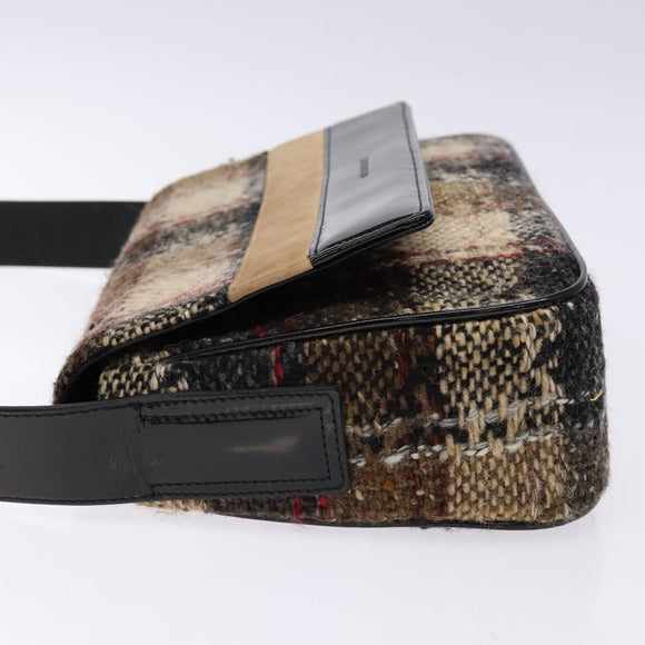 BURBERRY Nova Check Shoulder Bag Wool Beige Auth 137662