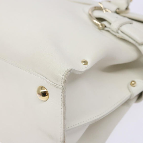 Salvatore Ferragamo Gancini Hand Bag Leather White Gold Auth 137663