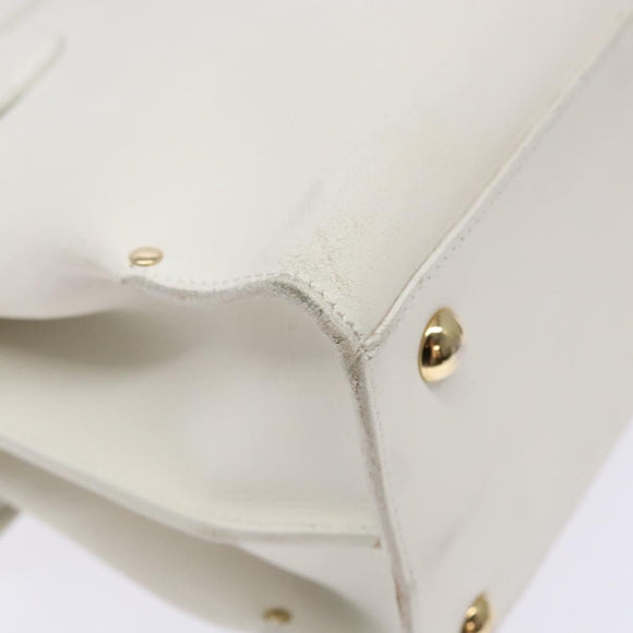 Salvatore Ferragamo Gancini Hand Bag Leather White Gold Auth 137663
