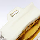 Salvatore Ferragamo Gancini Hand Bag Leather White Gold Auth 137663-19