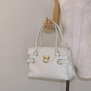 Salvatore Ferragamo Gancini Hand Bag Leather White Gold Auth 137663-24