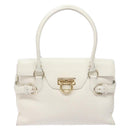Salvatore Ferragamo Gancini Hand Bag Leather White Gold Auth 137663-13