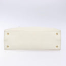 Salvatore Ferragamo Gancini Hand Bag Leather White Gold Auth 137663-5
