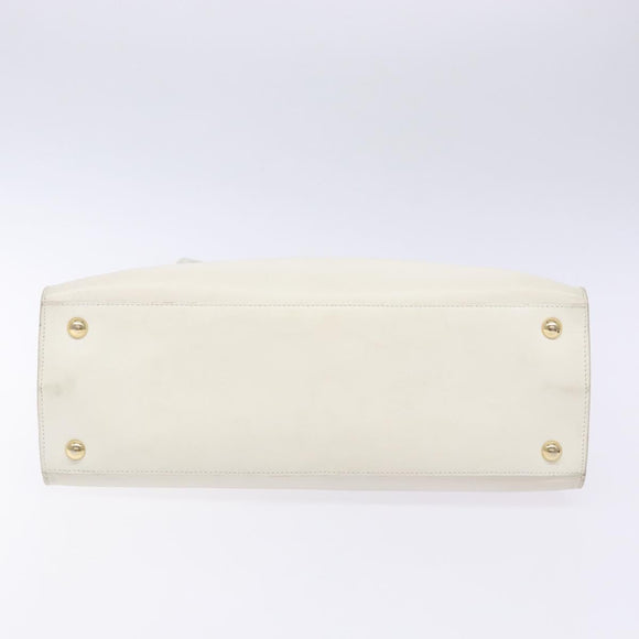 Salvatore Ferragamo Gancini Hand Bag Leather White Gold Auth 137663