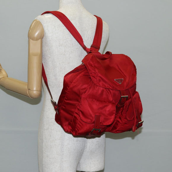PRADA Backpack Nylon Red Silver Auth 137676
