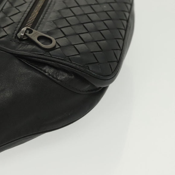 BOTTEGA VENETA INTRECCIATO Waist Bag Leather Black Silver Auth 137678