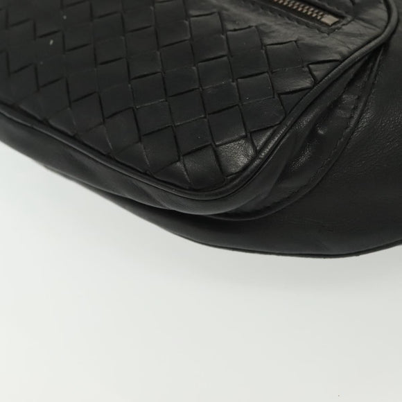 BOTTEGA VENETA INTRECCIATO Waist Bag Leather Black Silver Auth 137678