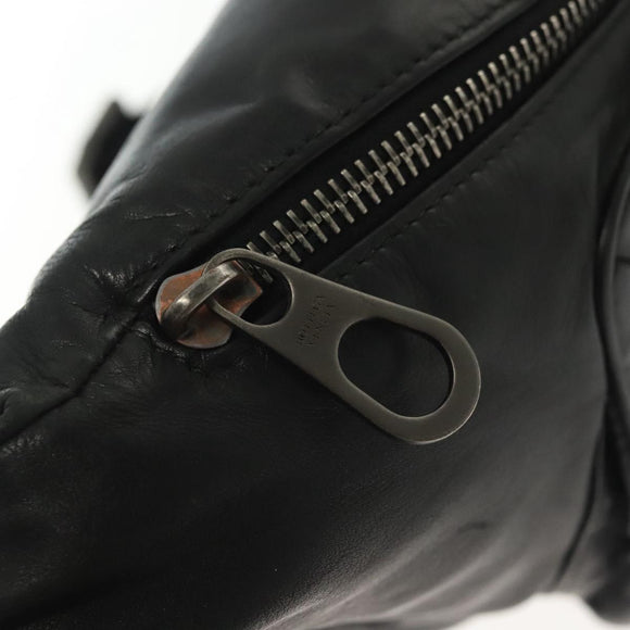 BOTTEGA VENETA INTRECCIATO Waist Bag Leather Black Silver Auth 137678