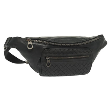 BOTTEGA VENETA INTRECCIATO Waist Bag Leather Black Silver Auth 137678