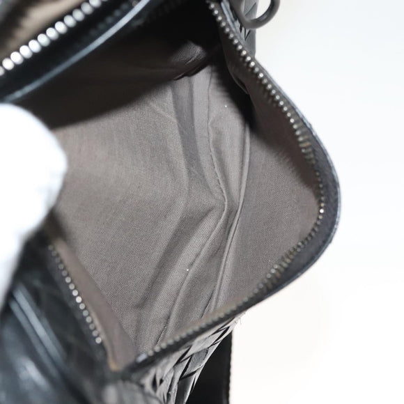 BOTTEGA VENETA INTRECCIATO Waist Bag Leather Black Silver Auth 137678