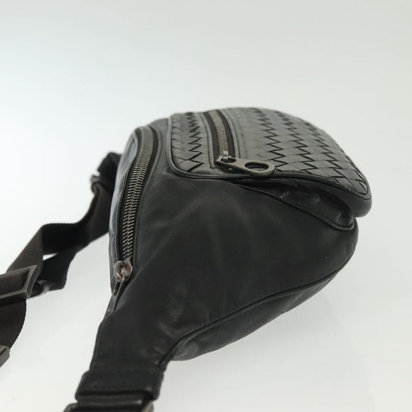 BOTTEGA VENETA INTRECCIATO Waist Bag Leather Black Silver Auth 137678