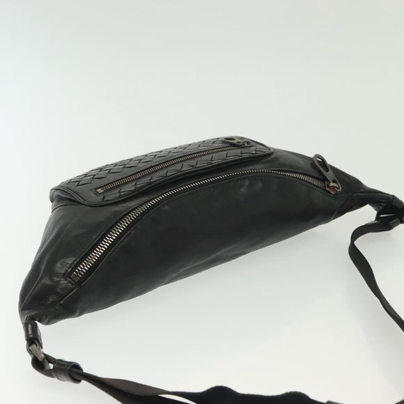 BOTTEGA VENETA INTRECCIATO Waist Bag Leather Black Silver Auth 137678