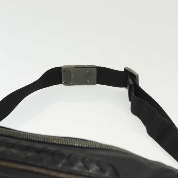 BOTTEGA VENETA INTRECCIATO Waist Bag Leather Black Silver Auth 137678