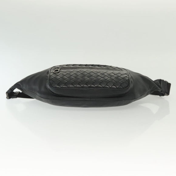 BOTTEGA VENETA INTRECCIATO Waist Bag Leather Black Silver Auth 137678