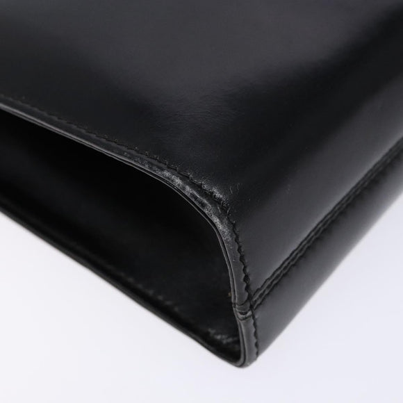 Salvatore Ferragamo Gancini Chain Shoulder Bag Leather Black Gold Auth 137680