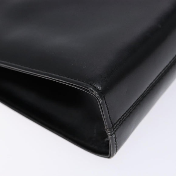 Salvatore Ferragamo Gancini Chain Shoulder Bag Leather Black Gold Auth 137680