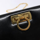 Salvatore Ferragamo Gancini Chain Shoulder Bag Leather Black Gold Auth 137680-10
