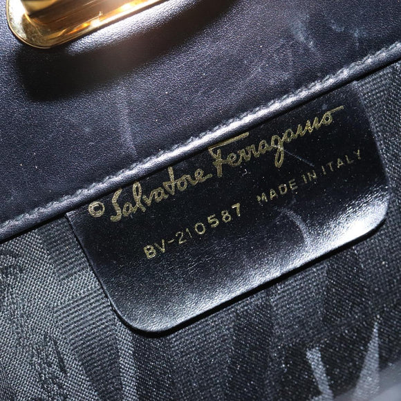 Salvatore Ferragamo Gancini Chain Shoulder Bag Leather Black Gold Auth 137680