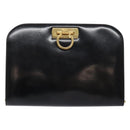 Salvatore Ferragamo Gancini Chain Shoulder Bag Leather Black Gold Auth 137680-13