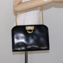 Salvatore Ferragamo Gancini Chain Shoulder Bag Leather Black Gold Auth 137680-20