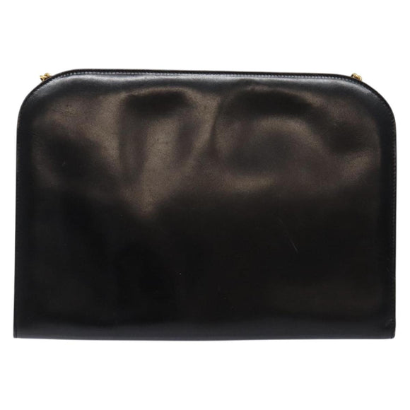 Salvatore Ferragamo Gancini Chain Shoulder Bag Leather Black Gold Auth 137680